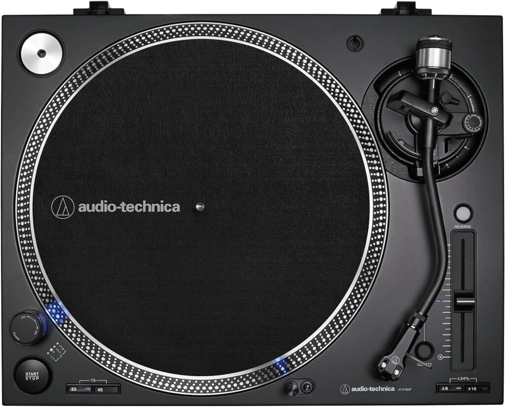 Audio-Technica AT-LP140XP-BK Direct-Drive Professional DJ Turntable, Black, Hi-Fi, Fully Manual, 3 Speed, High Torque Motor