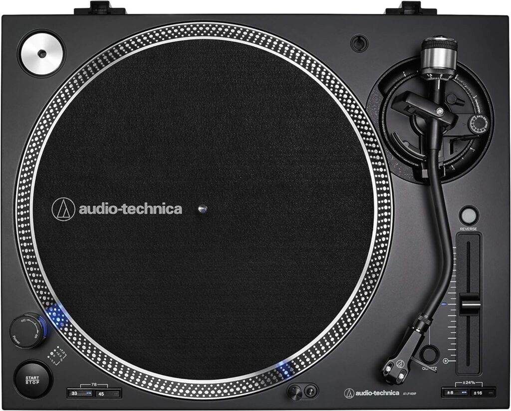 Audio-Technica AT-LP140XP-BK Direct-Drive Professional DJ Turntable, Black, Hi-Fi, Fully Manual, 3 Speed, High Torque Motor