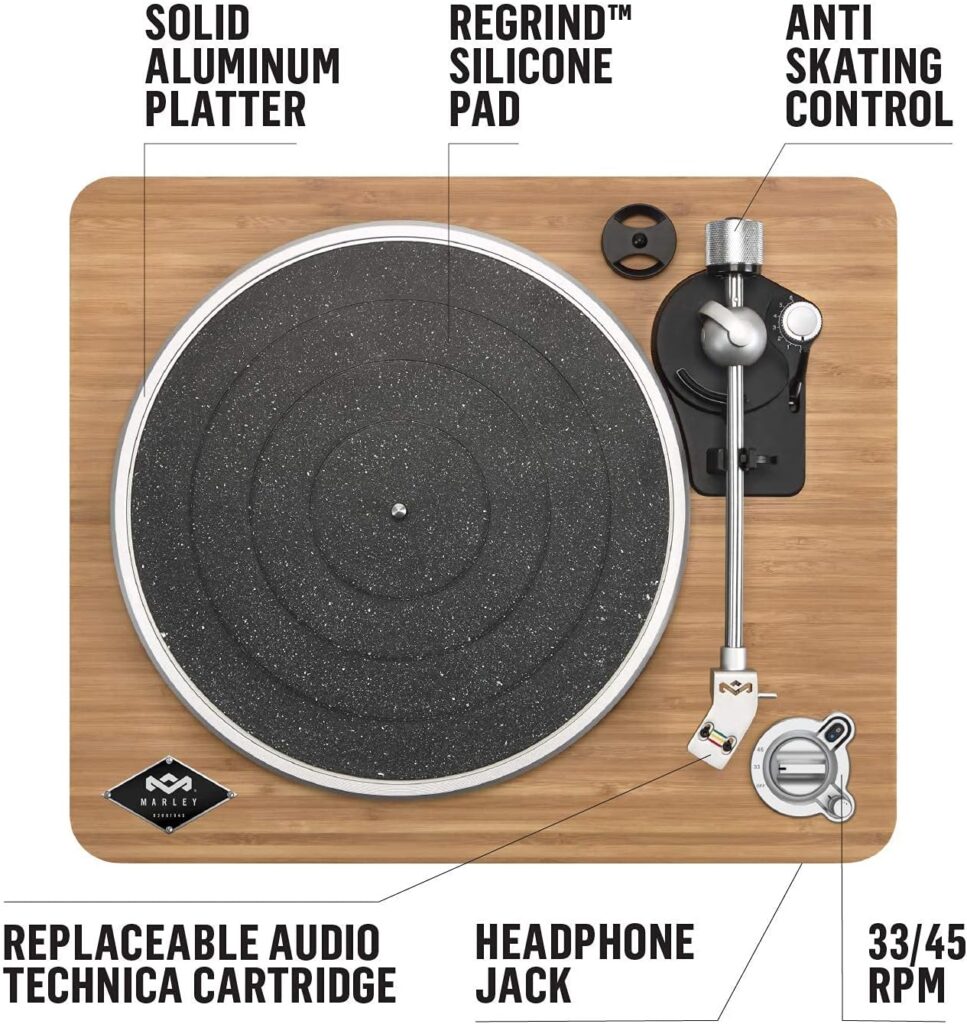 House of Marley Stir It Up Wireless Turntable: Vinyl Record Player with Wireless Bluetooth Connectivity, 2 Speed Belt, Built-in Pre-Amp, and Sustainable Materials