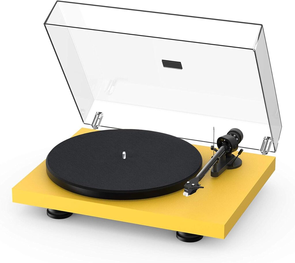 Pro-Ject Debut Carbon EVO, Audiophile Turntable with Carbon Fiber tonearm, Electronic Speed Selection and pre-Mounted Sumiko Rainier Phono Cartridge (Satin Golden Yellow)