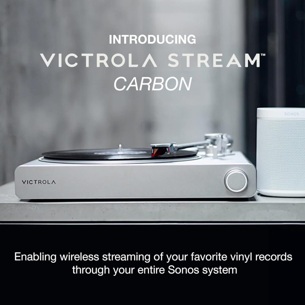 Victrola Stream Carbon Turntable - 33-1/3  45 RPM Vinyl Record Player, Works with Sonos Wirelessly, High Precision Cartridge, Semi-Automatic, Wi-Fi, RCA, Pre-Amp Out, Sleek  Stylish, Pearl